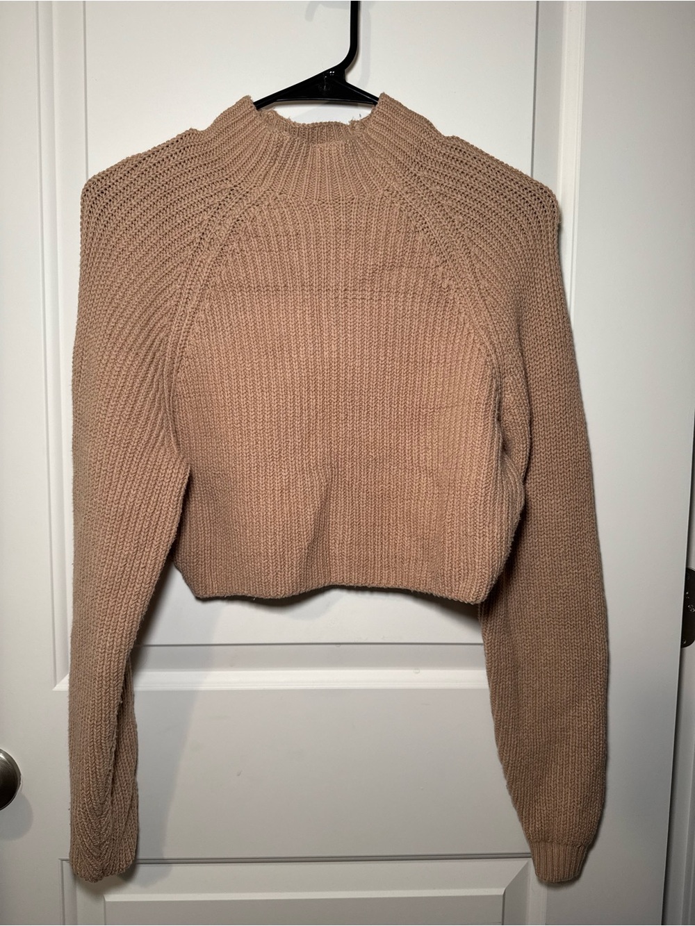 Hollister Cropped Ribbed Turtleneck Sweater in Tan